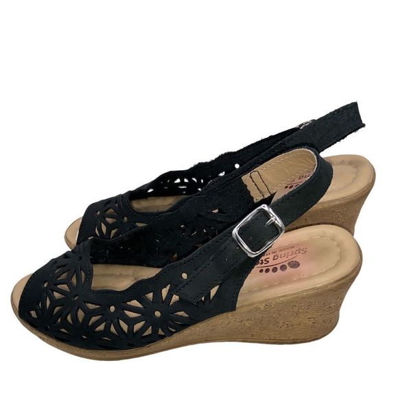 SPRING STEP WOMENS SLING BACK 1.75” WEDGE HEEL | SOFT LEATHER | BLACK | SZ 38 - Picture 2 of 6